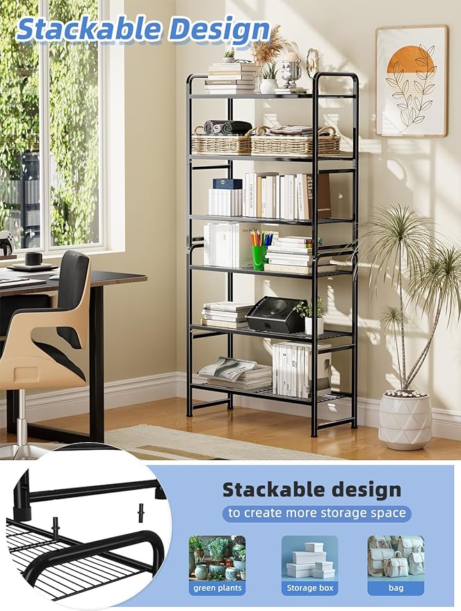 30 Inch Wide Shelving Unit, 3 Tier Wire Storage Rack for Pantry Closet, Stackable, Heavy Duty Metal, Black