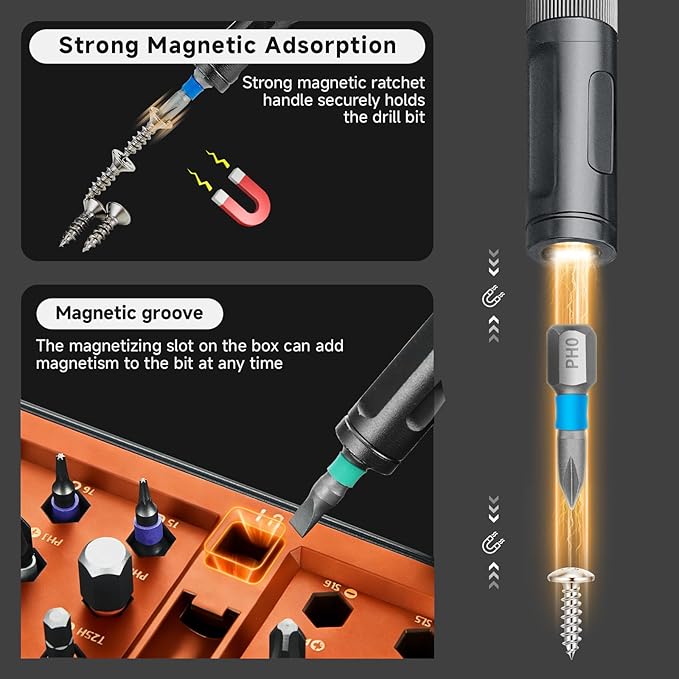 42 in 1 Magnetic Screwdriver Set, DIY Ratchet Screwdriver Set, Multi Bit Screw Drive with Storage Case, Portable Compact Repair Tool Kit for Gifts, Furniture, Computer, Bicycle - Orange
