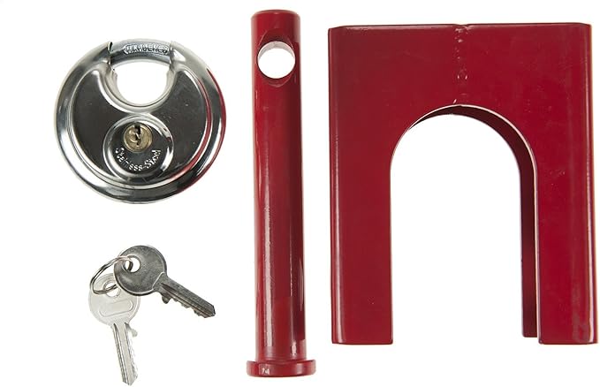 NU-SET King Pin Collar Hasp with Disc Trailer Lock Combo, Red, (2716+5820)