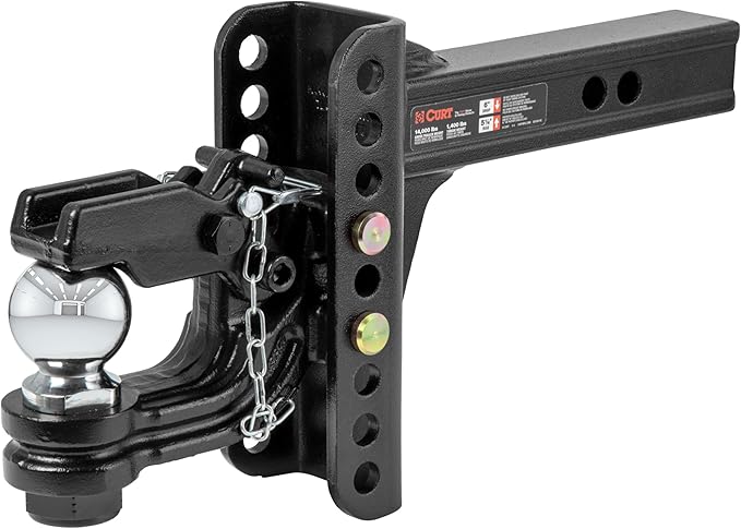 Curt Manufacturing 45907 Adjustable Trailer Hitch Mount 2-5/16" Ball Pintle Combo (fits 2" Receiver, 13,000 Lbs. Gtw, 6" Drop, 5-1/4" Rise)