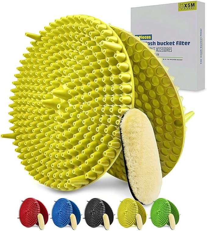 10.4" Heavy Duty Grit Trap (2-Pack) & Wash Mitt Kit - Premium Car Wash Bucket Filter Insert, Dirt Separator, Fits 3.5-5 Gallon (Yellow Kit)