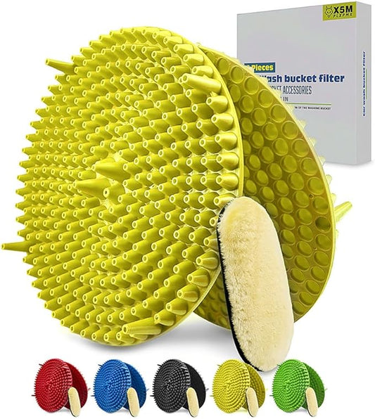 10.4" Heavy Duty Grit Trap (2-Pack) & Wash Mitt Kit - Premium Car Wash Bucket Filter Insert, Dirt Separator, Fits 3.5-5 Gallon (Yellow Kit)