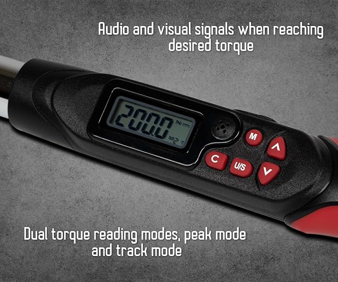 Tapha Tools 1/2 inch Digital Torque Wrench 7.4-147.5 ft-lbs (10-200 N-m) Torque Range ±2% Accuracy, LED and Buzzer Notification, Preset Memory, ISO 6789 Tested and Calibrated