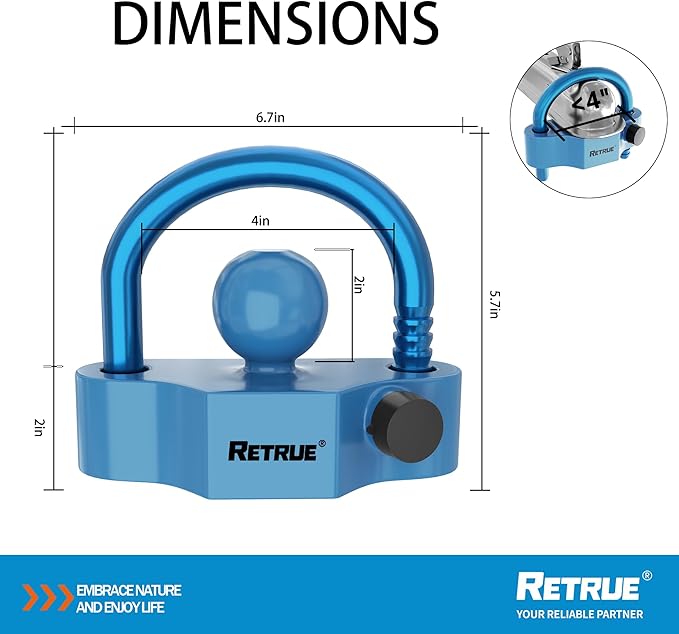 RETRUE Universal Coupler Lock Trailer Locks Ball Hitch Trailer Hitch Lock Adjustable Security Heavy-Duty Steel Fits 1-7/8 Inch, 2 Inch, 2-5/16 Inch Couplers Blue & Blue