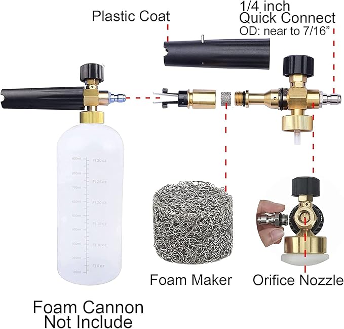 M MINGLE Foam Cannon Orifice Nozzle Tips and Foam Maker, Universal 1.1 mm Thread Nozzle and Mesh Filter for Snow Foam Lance, 3000 PSI