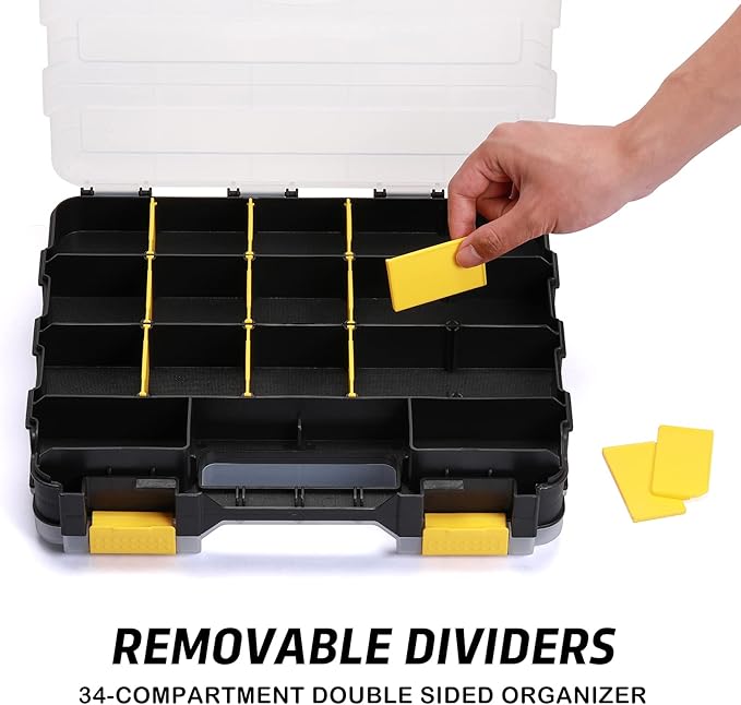 AIRTOON 2PCS Double Side Tool Organizer with Impact Resistant Polymer, Hardware Box Storage, Excellent for Screws,Nuts,Small Parts, 34-Compartment