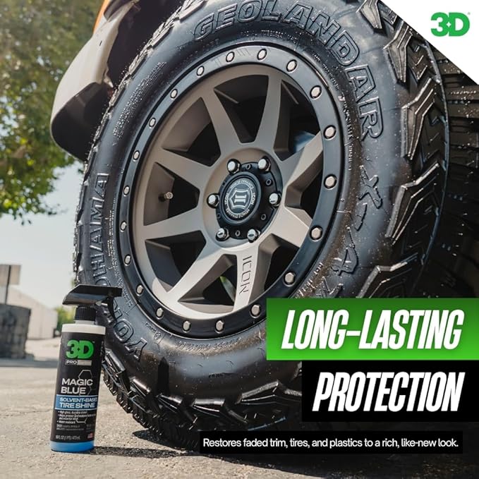 3D Magic Blue Tire Shine Spray - Water Resistant High Gloss Tire & Trim Dressing | Long Lasting Protection | No Sling, No Run Formula | Made in USA |1 Gallon