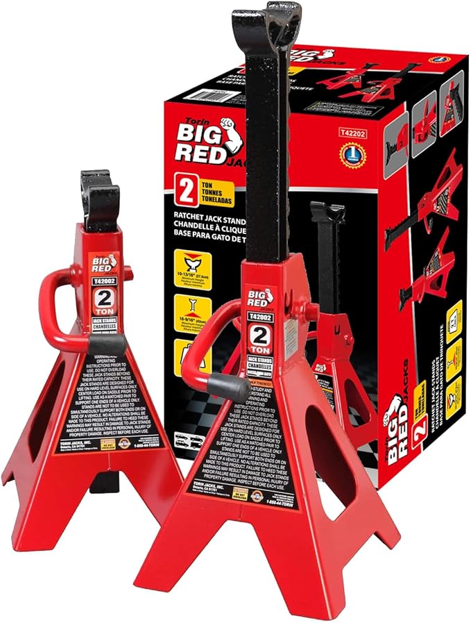 Big RED Torin Steel Jack Stands: 2 Ton (4,000 lb) Capacity, Red, 1 Pair