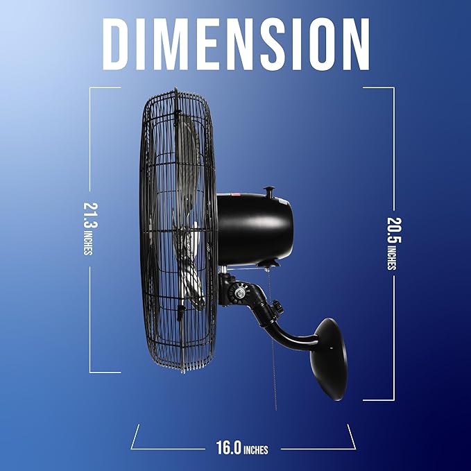 Tornado 20 Inch Pro Series High Velocity Oscillating Wall Mount Fan For Industrial, Commercial, Residential Use 3 Speed 5250 CFM UL Safety Listed