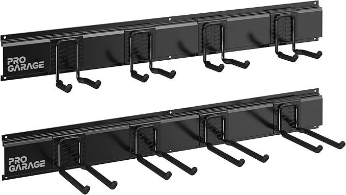 ClosetMaid ProGarage 2-Pack Garage Tool Organizer Racks, 8 Double Hooks, Heavy Duty, Black