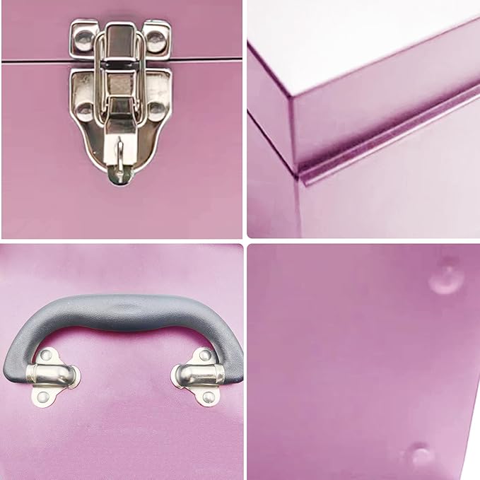 16" Portable Metal Toolbox Large Tool Box 18-Gauge Fishing Tackle Box Tool Box Drawer Organizer With Metal Latch and Handle Pink