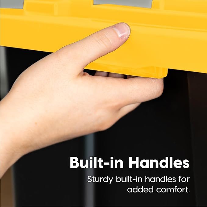 IRIS USA 8-Pack 27 Gallon Storage Bins with Lids |Made in USA| Heavy Duty Plastic Tote Containers for Truckbed Tool Box Organization, Large - Black/Yellow