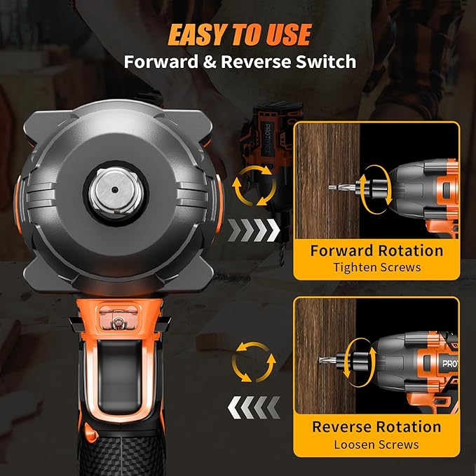 Protmex Cordless Impact Wrench, 900Ft-lbs (1200N.m) 1/2" Brushless Impact Gun, 21V High Torque Power Impact Driver, 2x4.0Ah Batteries Electric Impact Motor Variable Speeds for Car/Pickup Truck/Mower