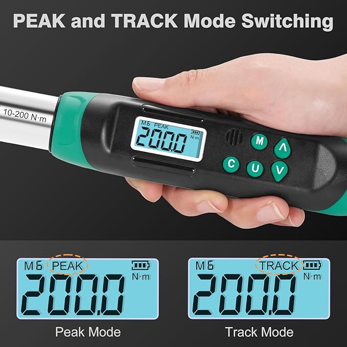 Digital Torque Wrench 1/2 Drive, 7.4–147.5 Ft-lbs / 10–200 N·m, ±2% Accuracy, Dual-Direction Ratchet, Electric Torque Wrench with Buzzer & LED Indicator for Bike, Motorcycle, Auto Repair