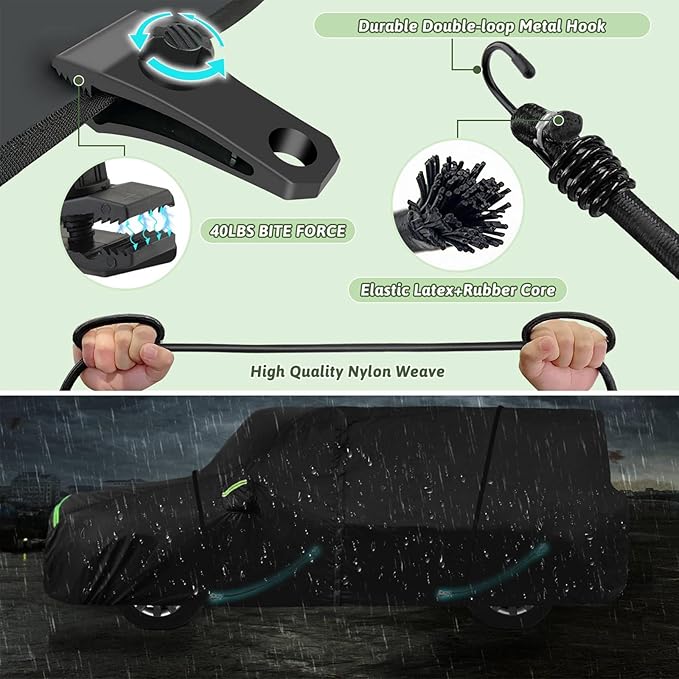 Car Cover for Hummer H3 SUV 2006-2010, 210T Waterproof Sun Rain UV Dust Snow Protection Outdoor H3 Full Car Cover with Windproof Gust Strap and Zipper Door-Black