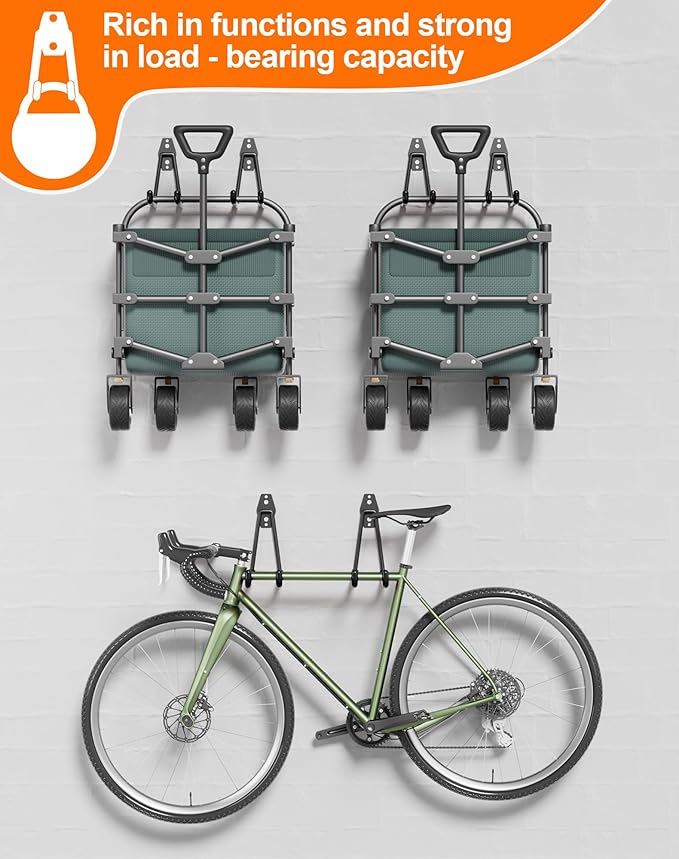QcoQce 14 Pack Garage Hooks Heavy Duty with 2 Extension Cord Straps,Garage Storage Hooks, Wall Mount Hooks, Garage Organization and Tool Hangers for Bike, Ladder, Ropes and Garden Tools
