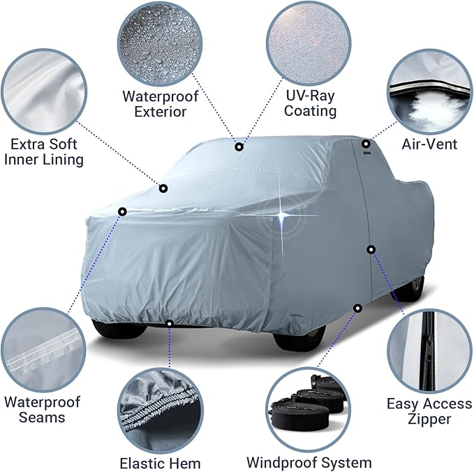 iCarCover 18-Layer Premium Truck Car Cover Waterproof All Weather, Rain Snow UV Sun Protection Covers, F-150 Extended Cab, F-250, F-350 Crew Cab, Extended Cab, Size T87 (See Size Chart)