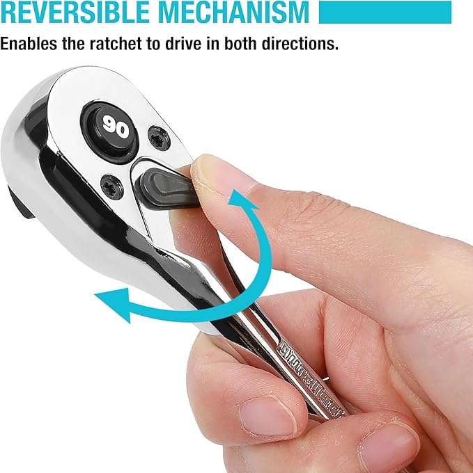 DURATECH 3-Piece Drive Ratchet, 1/4", 3/8", 1/2" 90-Tooth Quick-Release Ratchet Wrench, Reversible, Cr-V Made, Full Polished - with Plastic Insert Storage Box, Gifts for Men, Women, Dad