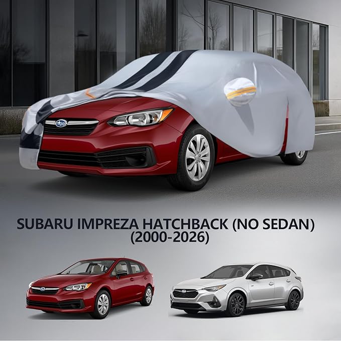 Multi-Layer Car Cover Custom Fit for Subaru Impreza hatchback(2013-2026), 100% Waterproof All Weather for Automobiles, Gift with Towel, Heavy Duty Car Covers for Rain Sun UV Protector With Door Zipper