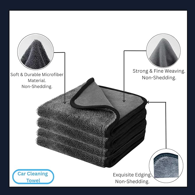 BlonBlon 8-Pack Microfiber Car Towels – Super Absorbent, Large Drying Towels for Cars (600 GSM, 16" x 12")