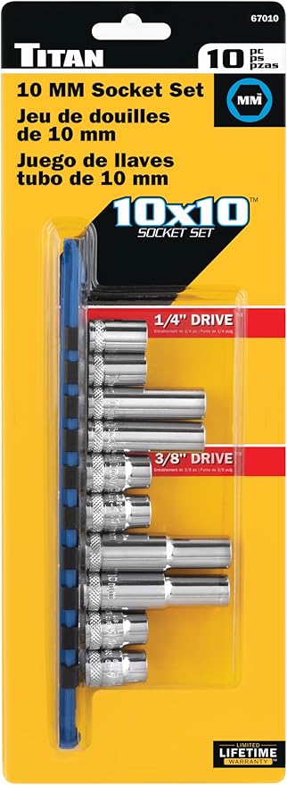 Titan 67010 10-Piece 1/4-Inch and 3/8-Inch Drive 10mm Socket Set