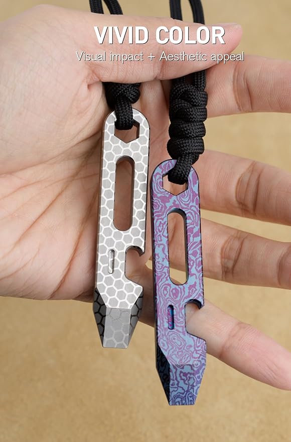 KEEPO LINK Titanium EDC Pry Bar Multitool, 4-in-1 Keychain Prybar Tool with Bottle Opener, Hex Wrench & 5cm Ruler, Ultra-Light Pocket Pry Tool for Everyday Carry & Outdoor, OLT03 (Honeycomb Silver)