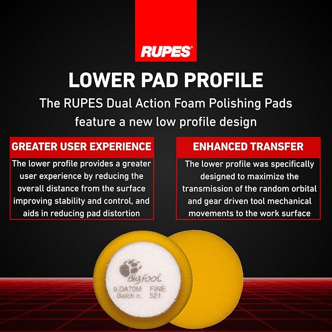 RUPES 9.DA70M/4 Pack of 4 Yellow D-A Fine Finishing Foam Pads 70mm | Ideal for Paint Correction & Gloss Enhancement | Moderate to Fine Defect Removal | Compatible with 2.75" Backing Plate