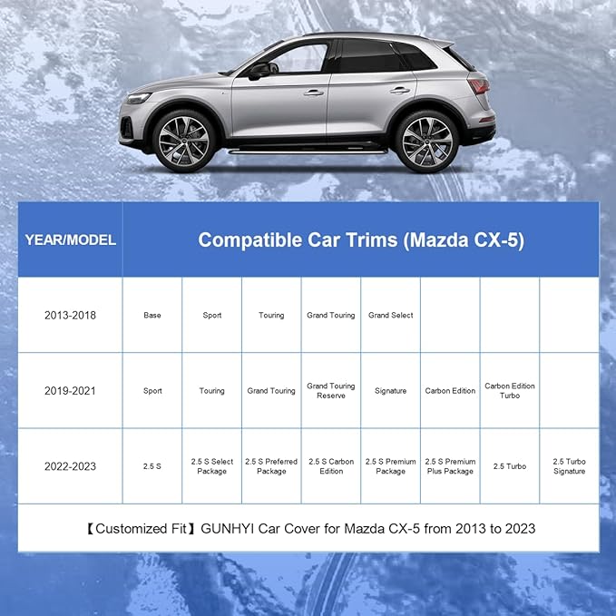 Mazda Car Cover Custom Fit Mazda CX5 CX-5 Waterproof All Weather, Lightweight Full Car Cover Outdoor Sun UV Rain Dust Snow Wind Protection.