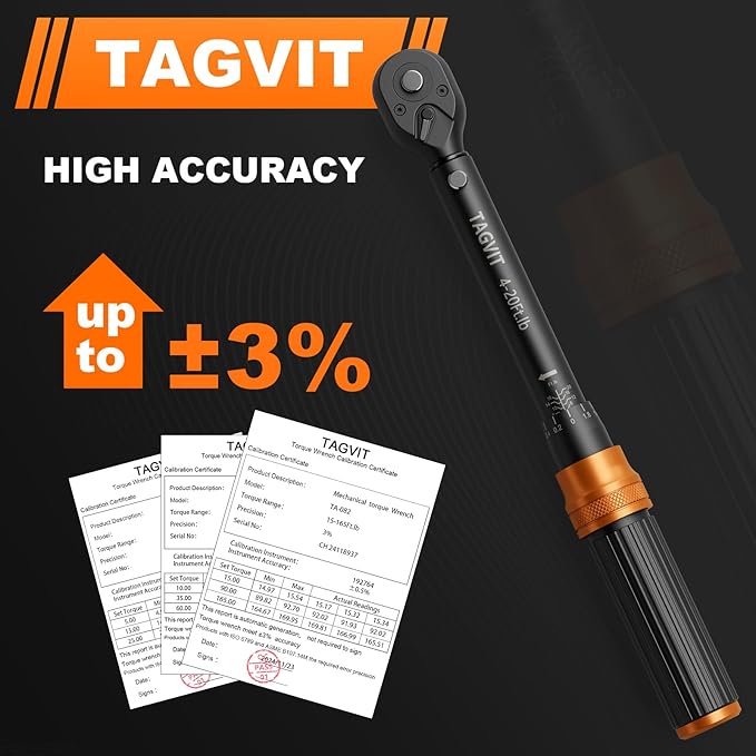 1/4 3/8 1/2-inch Drive Click Torque Wrench, 3Pcs 4-20Ft.lb, 5-45Ft.lb, 15-165Ft.lb Torque Wrench Set with ±3% Accuracy, 72-Tooth, Dual-Direction for Bike, Motorcycle, Car Repair