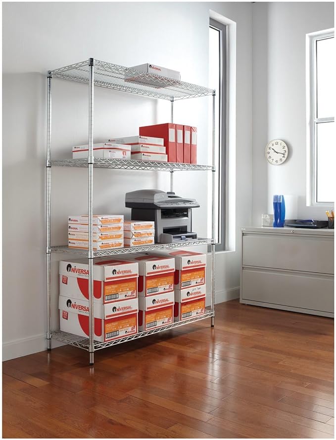 Alera ALE Industrial Heavy-Duty Wire Shelving Starter Kit, 4-Shelf, 48w x 18d x 72h, Silver