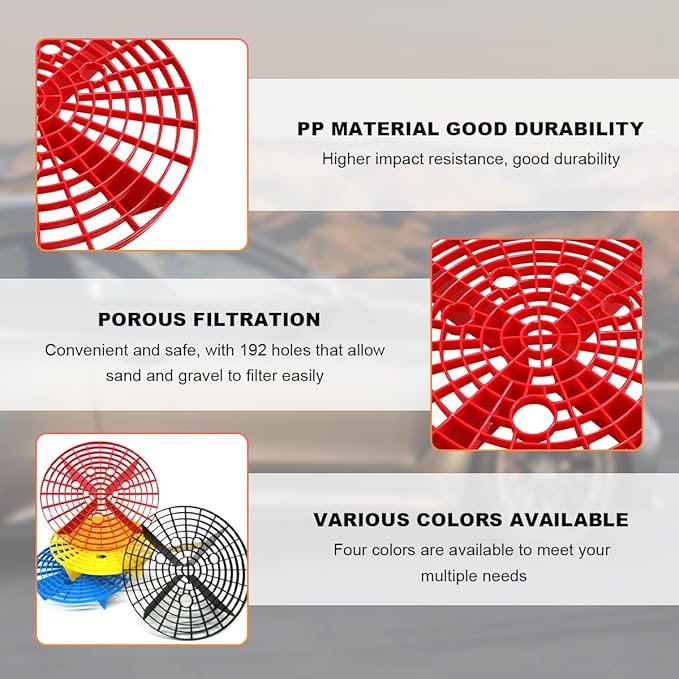 Car Wash Bucket Inserts, Auto Detail Dirt Gaurd Bucket Filter Helps Remove Dirt Debris, Dirt Guard Insert Wash Filter Fits 12 Inch Diameter Bucket or 3-5 Gallon Bucket (Red)