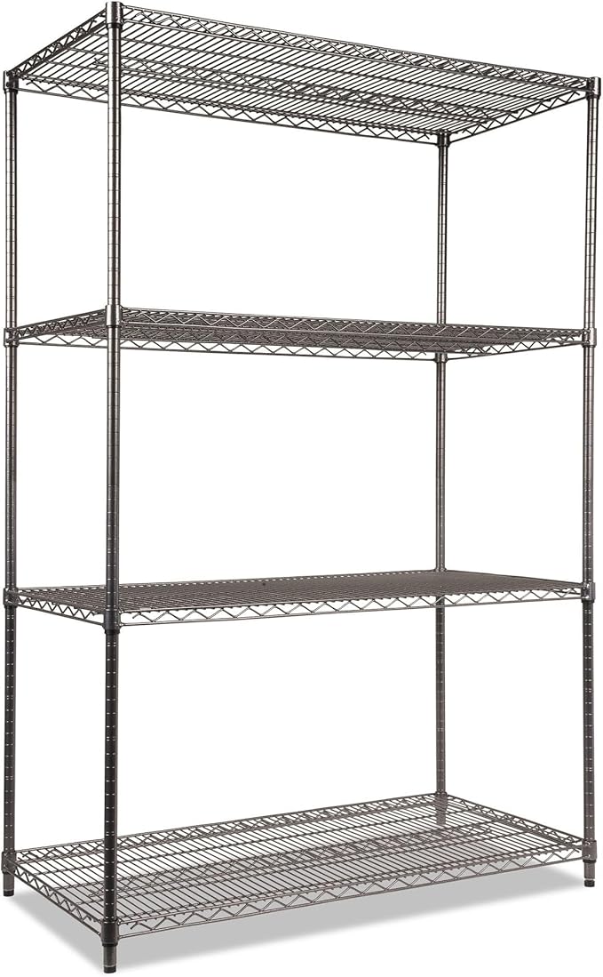 Alera Wire Shelving Starter Kit, Four-Shelf, 48w x 24d x 72h, Black Anthracite