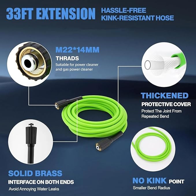Pressure Cleaner High Power Cleaner with 33ft Power Hose, 4 Nozzles and Soap Bottle, for Home, Cars, Fences, Patio (Light Blue)