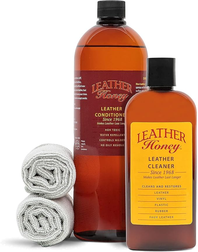 Leather Honey Complete Leather Care Kit Including 8 oz Cleaner, 32 oz Conditioner and 2 Applicator Cloths for use on Leather Apparel, Furniture, Auto Interiors, Shoes, Bags and Accessories
