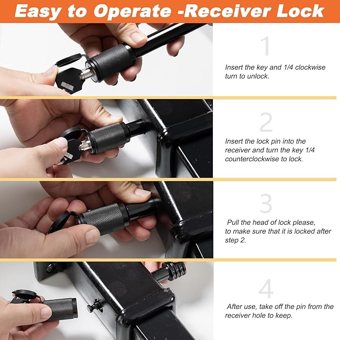 CZC AUTO Hitch Lock Set, Dia 5/8 Inch Trailer Hitch Lock Hitch Receiver Pin Lock for Class III IV 2" and 2-1/2" Receiver, Dia 1/4 Inch Hitch Coupler Lock with 3/4 Inch Span Fits Latch-Type Couplers