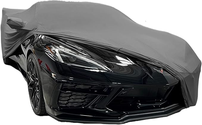 SR1 Performance USA Ultraguard Corvette Car Cover Custom Fit for C8 Corvette (2020-2026) – Indoor Stretch Satin Dust Protection, Soft Breathable Snug Fit (Dark Gray)