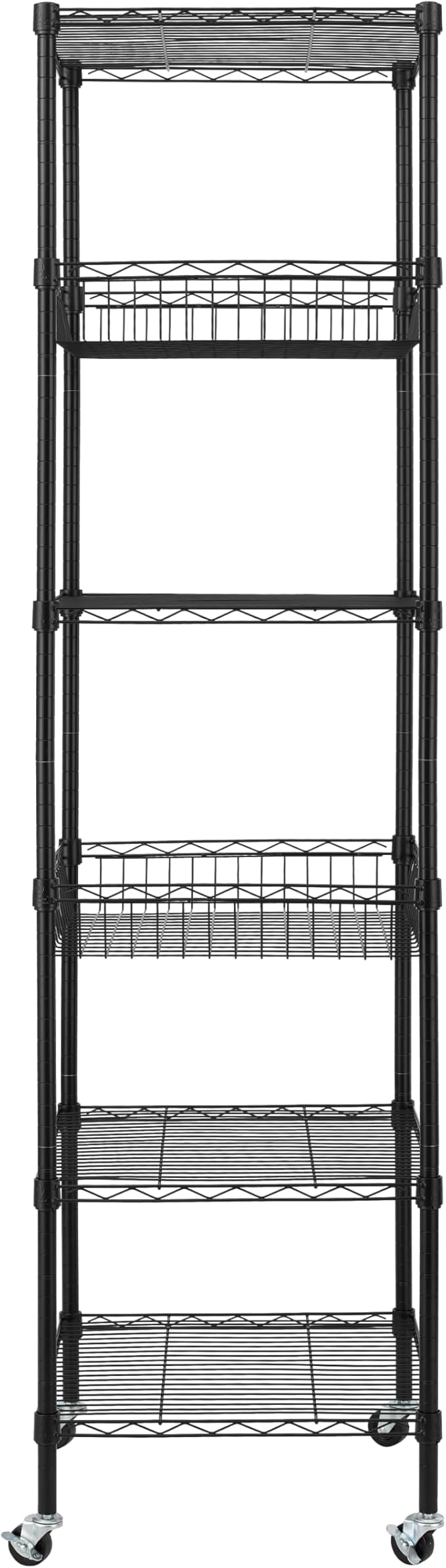 Finnhomy Heavy Duty 6 Tier Wire Shelving Unit with Wheels 18x18x72-inches 6 Shelves Metal Storage Rack Thicken Steel Tube, Adjustable Shelving Rack for Kitchen Bathroom Office, NSF Certified, Black