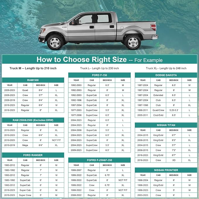 Pickup Truck Cover Waterproof All Weather, 6 Layer Full Size Cover Universal Fit Chevy S10/C10, Ford F100, RAM 1500, Silverado 1500, Tacoma Regular Cab Single Cab (Truck, up to 210 inch)