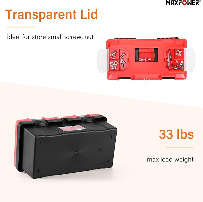 MAXPOWER 2-Piece Plastic Tool Box Set, 12-inch Mini Tool Box & 17-inch Handheld Toolbox, Lockable, Removable Tray, Top Small Parts Organizer Storage for Home, Garage, and DIY Projects