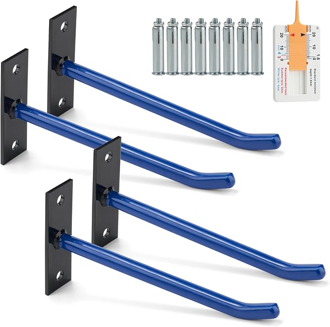 Sinoer 10-Inch Heavy Duty Steel Tire Rack Wall Mount (4-Pack) – Anti-Slip Garage Tires Hooks for Tire, Wheel, Ladder, Bike & Tool Storage – Garage Organization Hanger with Screws & Anchors,Blue