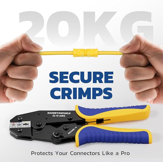 haisstronica Crimping Tool for Insulated Electrical Wire Connectors-AWG 22-10 Ratchet Crimper Tools-Racheting Wire Crimping Tools-Available for Insulated Connectors and Wire Terminal HS-9327