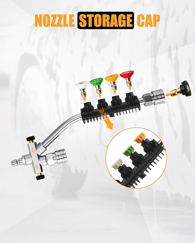 Foam Cannon Dual Connector, Double Tip Attachment with 5 Spray Nozzles, 4000 PSI, 1/4'' Quick Connect