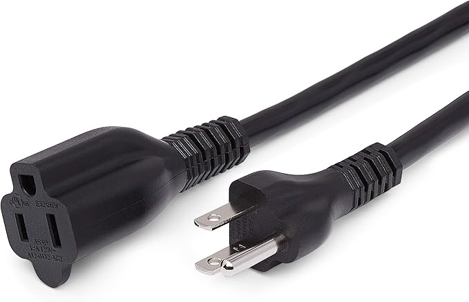 Amazon Basics 3-Prong Extension Cord for Indoor Use, 13 Amps, 125V, 3 Foot, Black, 2-Pack