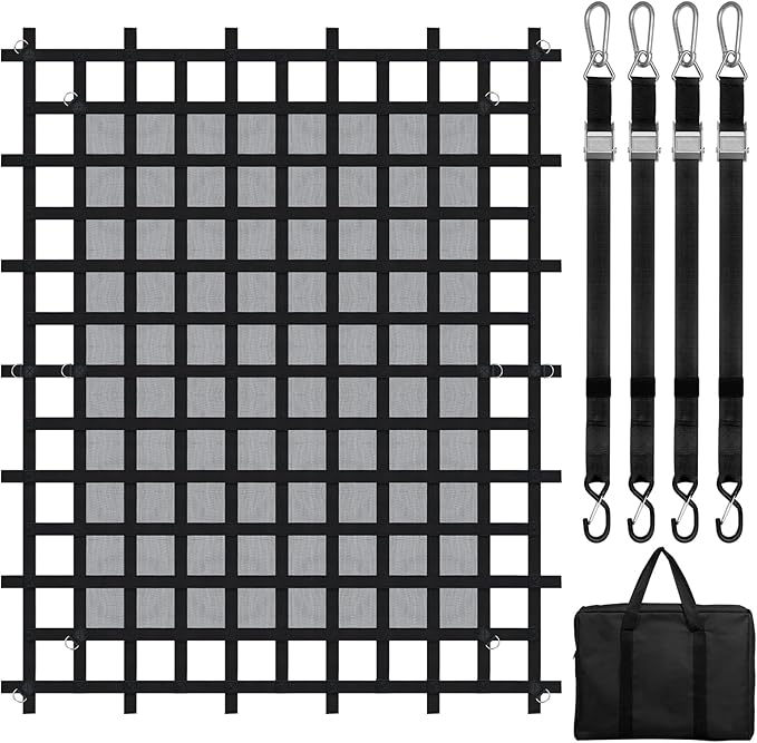 VEVOR Cargo Net with Mesh, 96 in x 81 in, Heavy Duty Truck Cargo Net-(WLL) 1,500lbs, 4 Adjustable Straps with Carabiners & S-Hooks, Truck Bed Cover for Trailer, Pickup, Boat, Jeep, SUV 6.75' x 8'