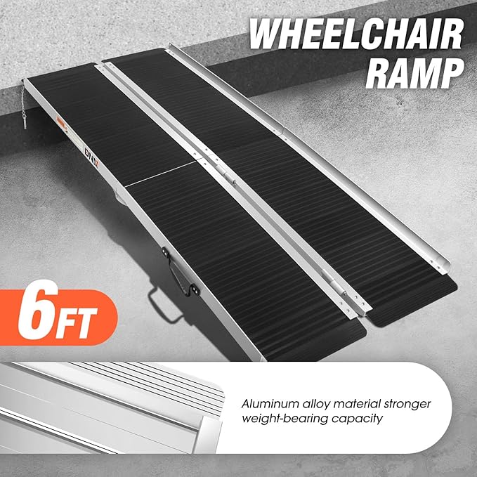 DNA Motoring 6FT Portable Non-Slip Wheelchair ramp, 600lbs Capacity Aluminium Versatile Loading Ramp, Non-Skid Ramps Telescopic Ramps for Home, Steps, Stairs, TOOLS-00615