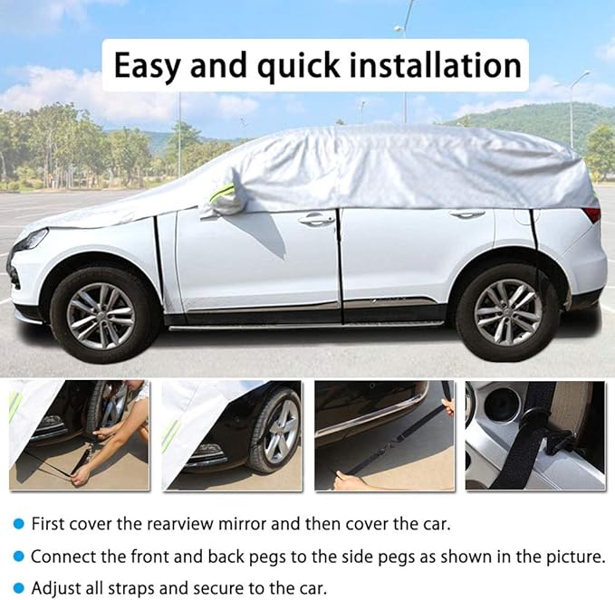 Half Car Cover with Cotton All Weather Car Body Covers Outdoor Indoor for All Season Waterproof Dustproof UV Resistant Snowproof Universal (Fit MPV/SUV Length 184'' to 195''), Silver