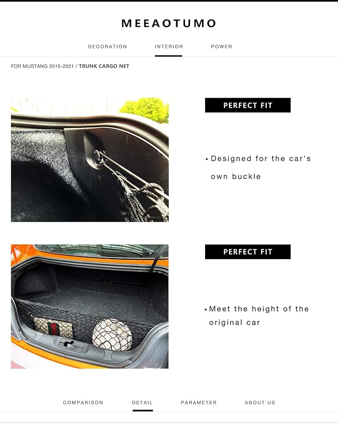 Trunk Cargo Net Accessories for Ford Mustang 2015-2025