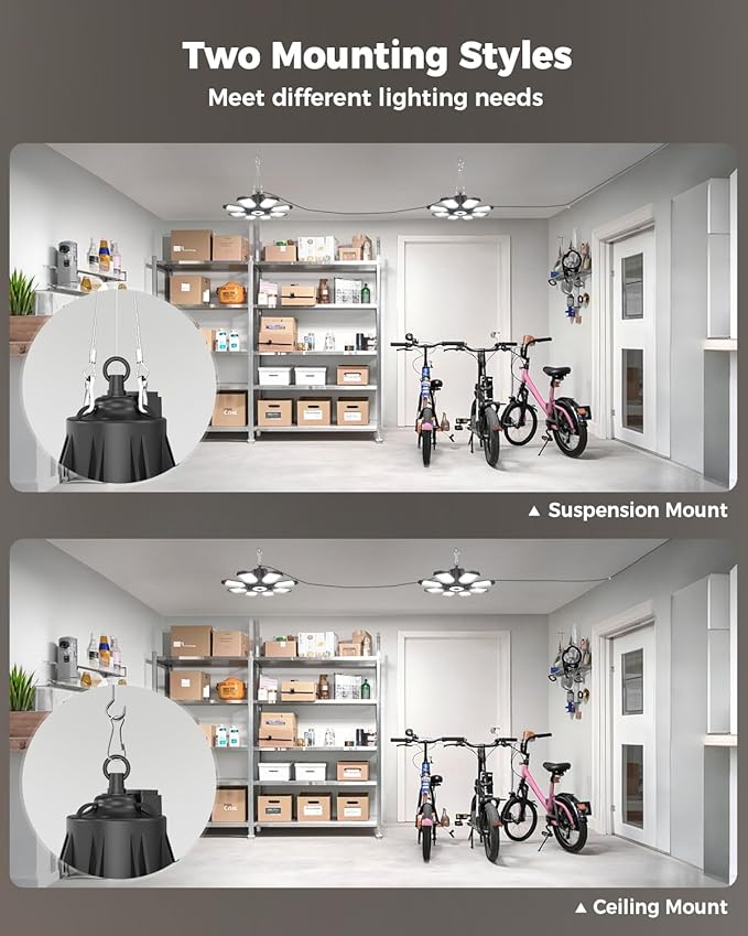 Garage Light Plug in (Built-in Outlet), 25000LM Linkable LED Shop Light w/ 9.84ft Power Cord and Switch, 6500K Hanging Work Light for Garage, Workshop, Utility Room (1 Pack)