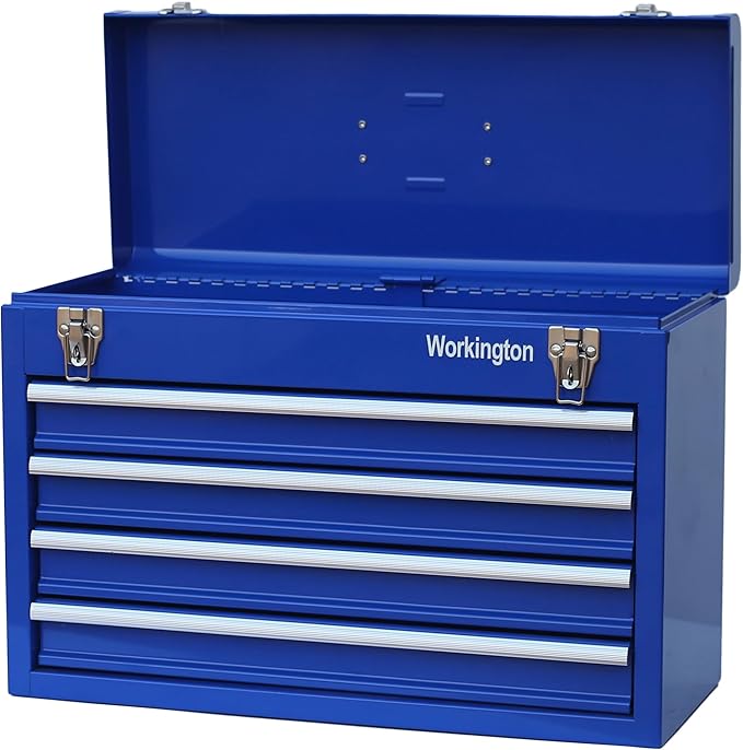 Workington Portable Metal Tool Chest with 4 Drawers, 20" 4-Drawer Tool Chest Cabinet with Ball Bearing Drawer Slides, Steel Tool Storage Box Organizer 4004 Blue