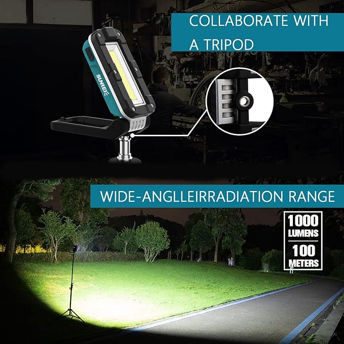 SUNREI LED Rechargeable Magnetic Work Lights COB Mechanic Lights,1200 Lumens, Magnetic Base & Hanging, 7Mode, Magnetic Flashlight Job Site & Security for Car Repair, Emergency, Gift for Men
